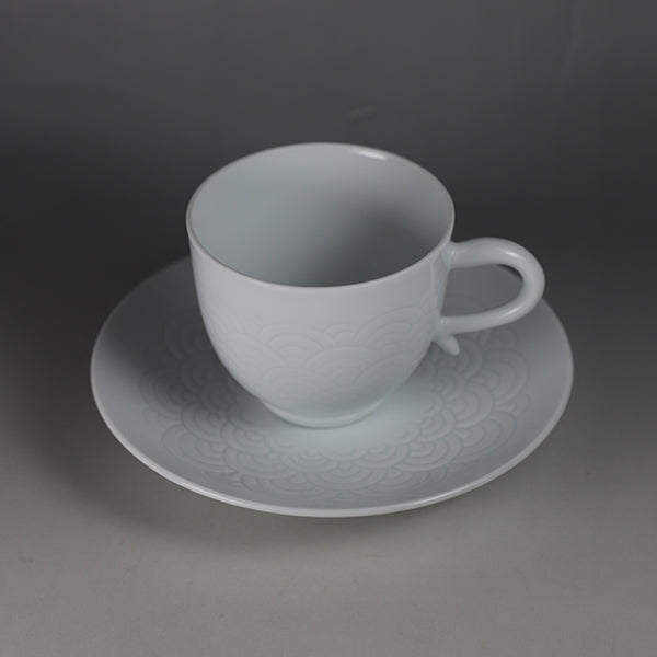 Manji Inoue white porcelain blue sea wave design coffee bowl