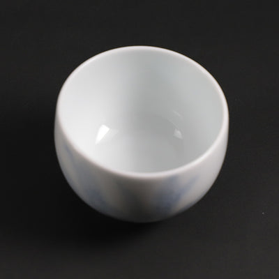 Manji Inoue White Porcelain Dyed Wheat Engraved Guinomi Sake Cup