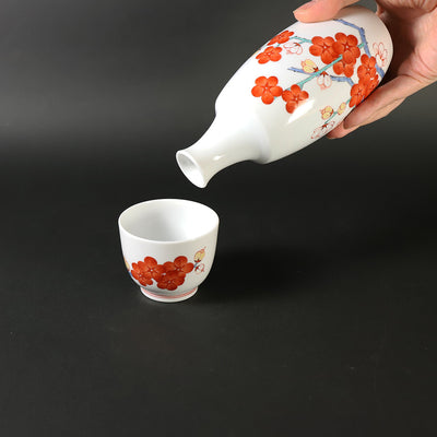 Sakaida Kakiemon 15th Sake cup with cloudy hand and plum blossom design