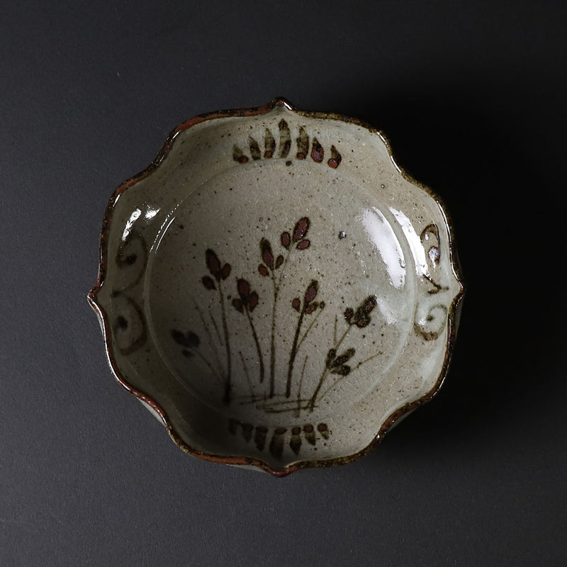 Shuichi Okamoto picture Karatsu four-sided grass pattern bean plate