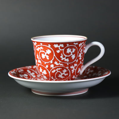 Gen-emon kiln Red-painted arabesque dark medium bowl plate