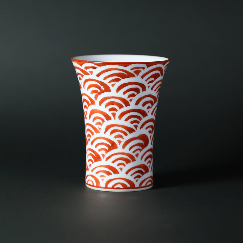 Gen-emon kiln Beer cup with red ink and ripples