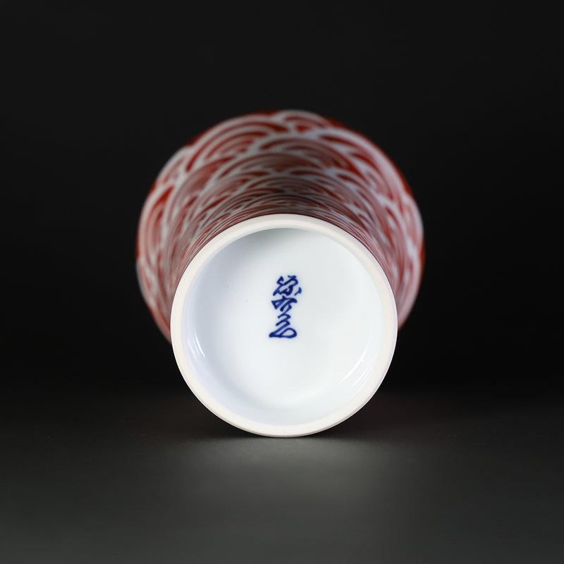 Gen-emon kiln Beer cup with red ink and ripples