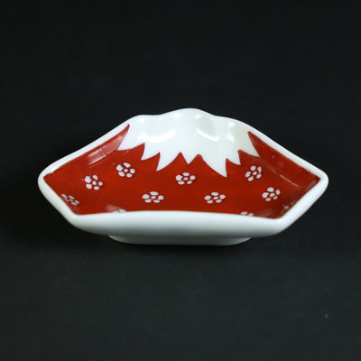 Gen-emon Kiln Red Plum Plum Crest Mt. Fuji Shape Hand Salt Plate