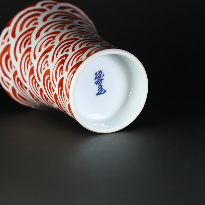 Gen-emon kiln Beer cup with red ink and ripples