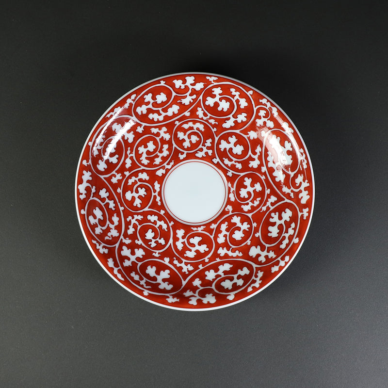 Gen-emon kiln Red-painted arabesque dark medium bowl plate